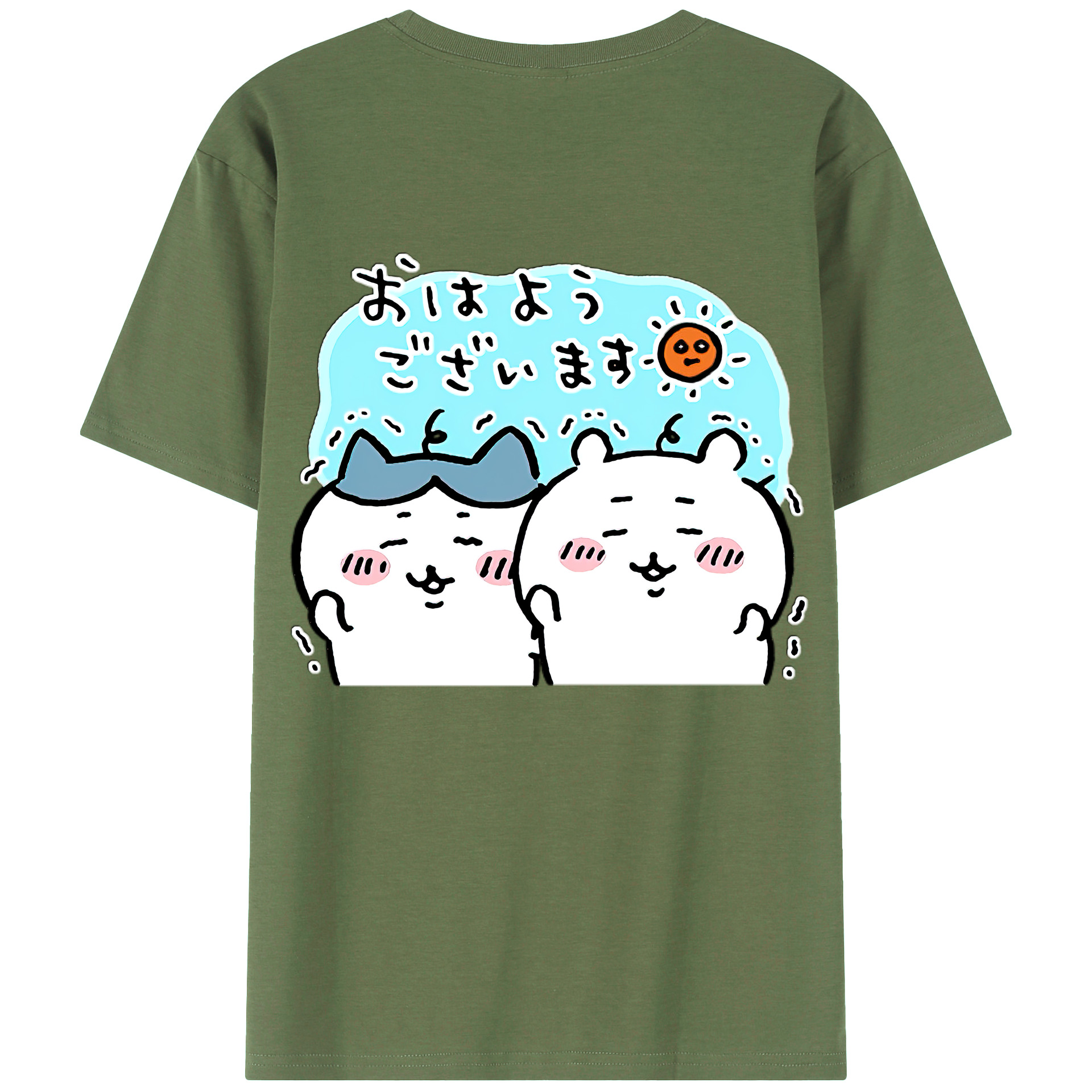 （画像用） ちいかわ ハチワレ Chii-kawa hachiware 綿100％ メンズ半袖Tシャツ（バックプリント） 通気性